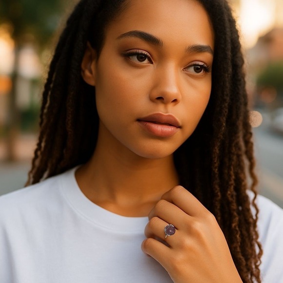 Natural Strawberry Quartz Anxiety Spin‎ Ring 925 Sterling Silver Size Ajustable - Picture 3 of 4